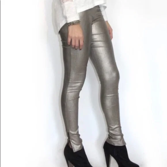 Minkpink metallic pewter zipper leggings small - Picture 2 of 6
